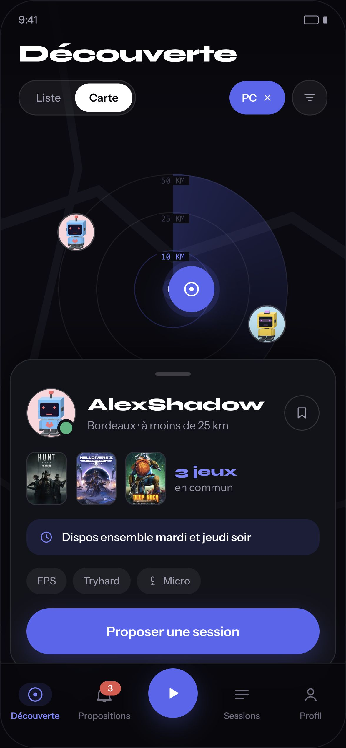 Carte de découverte Spawnzone avec joueurs à proximité